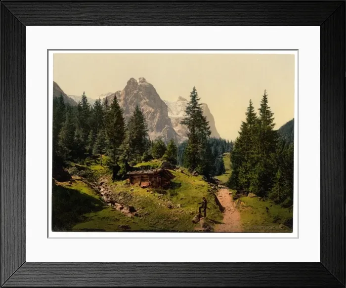 Framed Print : Well and Wetterhorn Mountains, Bernese Oberland, Switzerland Framed Print : Well and Wetterhorn Mountains, Bernese Oberland, Switzerland