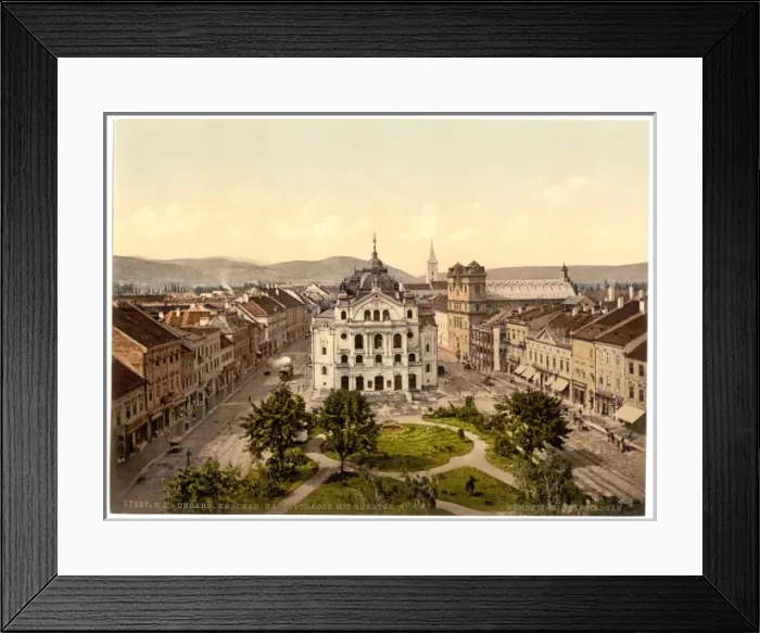 Framed Print : High Street and theatre, Kaschau, Hungary, Austro-Hungary Framed Print : High Street and theatre, Kaschau, Hungary, Austro-Hungary