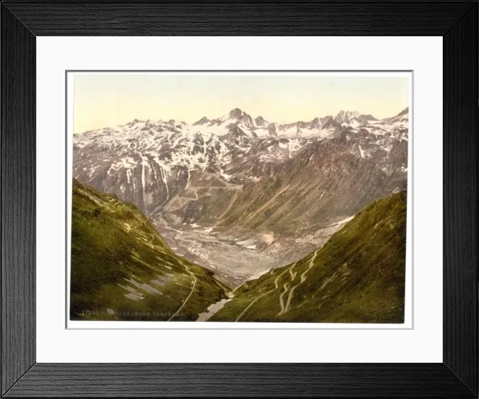 Framed Print : Furka Pass, general view from the Furkahorn, Bernese Oberlan Framed Print : Furka Pass, general view from the Furkahorn, Bernese Oberlan