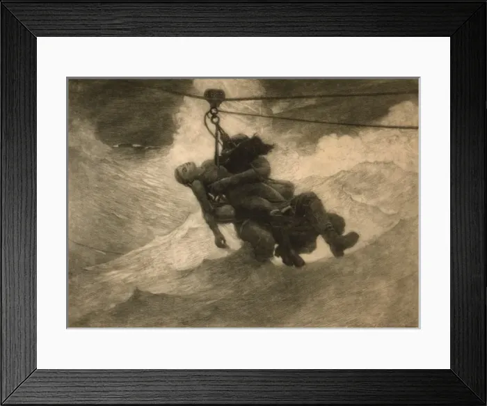 Framed Print : Saved. Woman being rescued from stormy sea. Date 1887, c1888 Framed Print : Saved. Woman being rescued from stormy sea. Date 1887, c1888