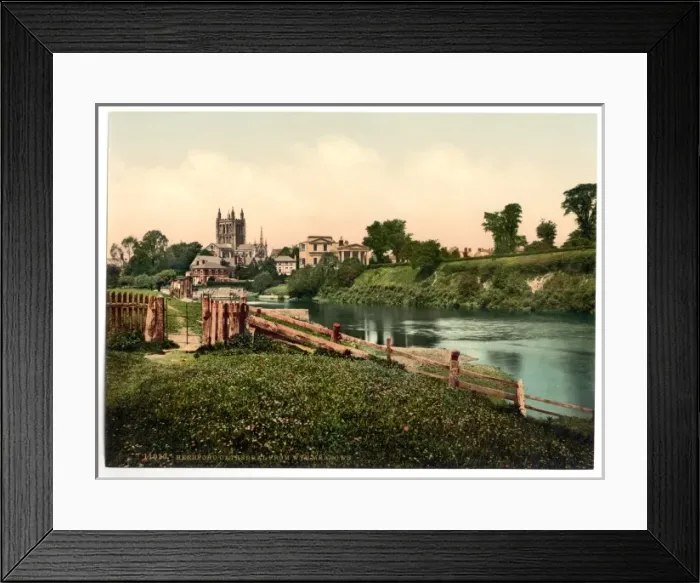 Framed Print : Cathedral from Wye Meadows, Hereford, England Framed Print : Cathedral from Wye Meadows, Hereford, England