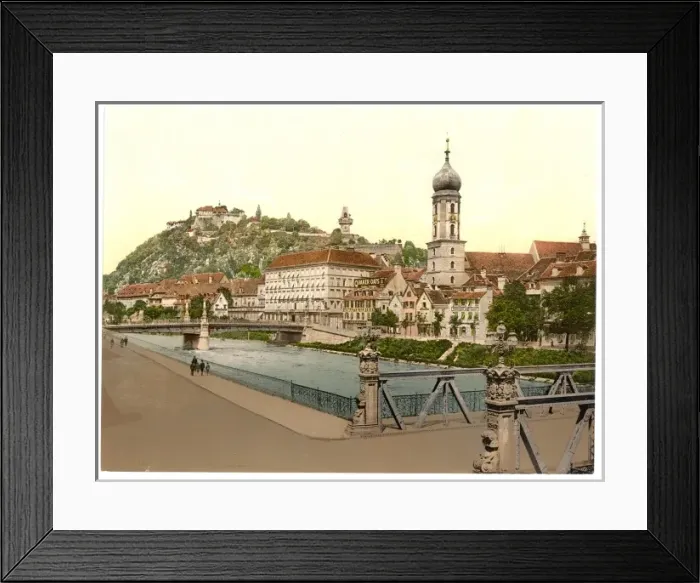 Framed Print : The Schlossberg from Hotel Florian, Styria, Austro-Hungary Framed Print : The Schlossberg from Hotel Florian, Styria, Austro-Hungary