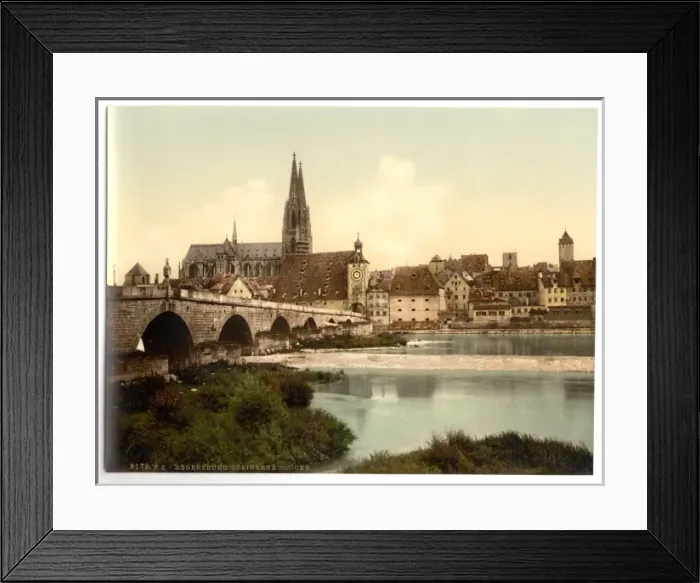 Framed Print : Stone Bridge (i. e. Steinerne Brucke) and cathedral, Ratisbon Framed Print : Stone Bridge (i. e. Steinerne Brucke) and cathedral, Ratisbon