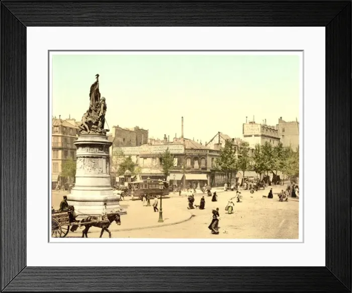 Framed Print : Street scene and monument, in the Place Clichy, Paris, Franc Framed Print : Street scene and monument, in the Place Clichy, Paris, Franc
