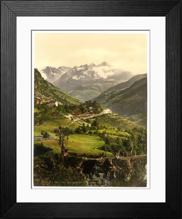 Framed Print : Stalden, railway station and hotel, Valais, Alps of, Switzer Framed Print : Stalden, railway station and hotel, Valais, Alps of, Switzer