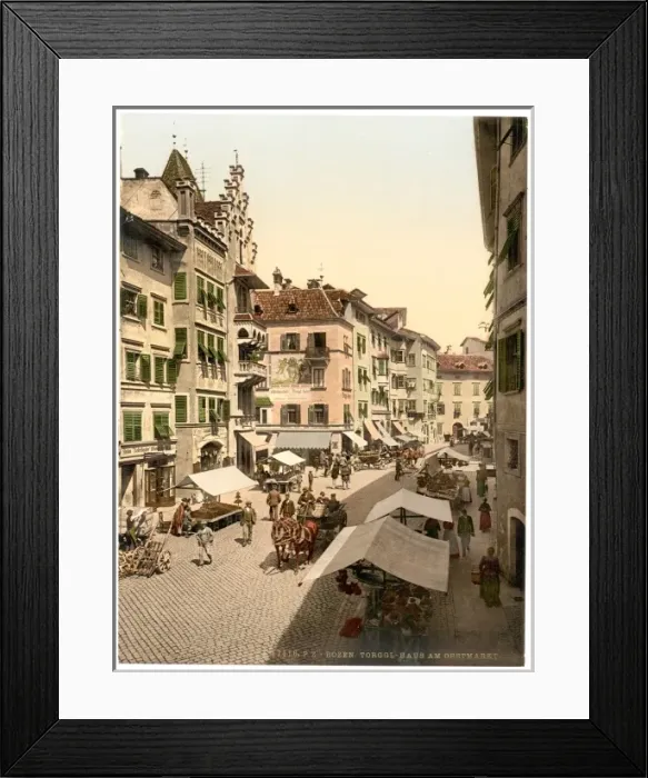 Framed Print : Bosen Torgglhaus and fruit market, Tyrol, Austro-Hungary Framed Print : Bosen Torgglhaus and fruit market, Tyrol, Austro-Hungary