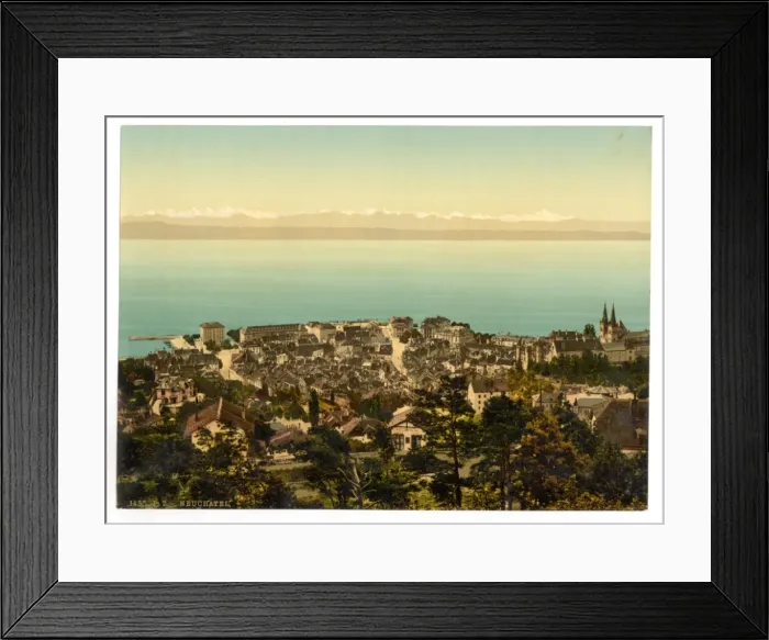 Framed Print : The town, general view showing the Alps, Neuchatel, Switzerl Framed Print : The town, general view showing the Alps, Neuchatel, Switzerl