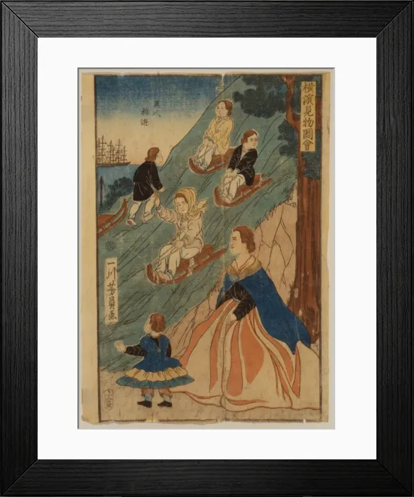 Framed Print : Foreign children sledding Framed Print : Foreign children sledding