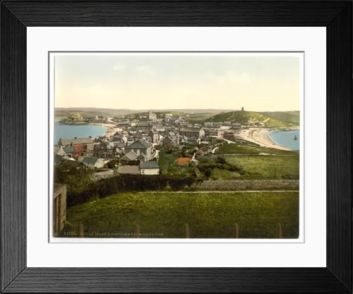 Framed Print : Scilly Isles, Hughtown, i. e. Hugh Town, from Garrison, Corn Framed Print : Scilly Isles, Hughtown, i. e. Hugh Town, from Garrison, Corn