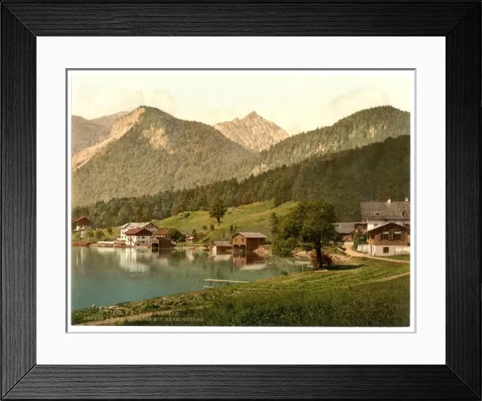 Framed Print : Urfeld on Walchensee with Herzogstand, Upper Bavaria, German Framed Print : Urfeld on Walchensee with Herzogstand, Upper Bavaria, German