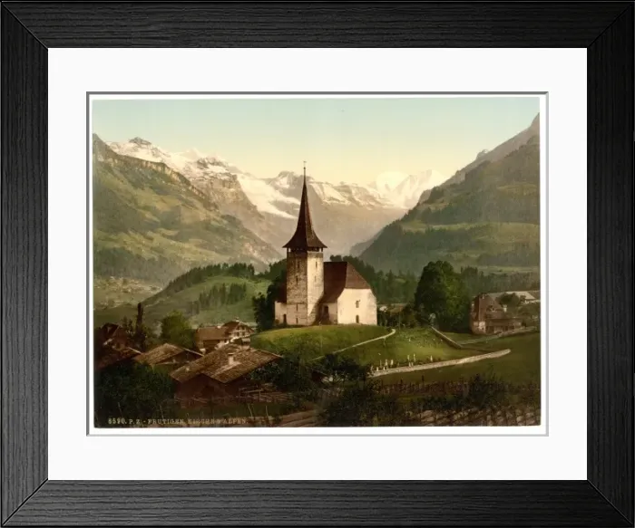 Framed Print : Frutigen, church and Alps, Bernese Oberland, Switzerland Framed Print : Frutigen, church and Alps, Bernese Oberland, Switzerland