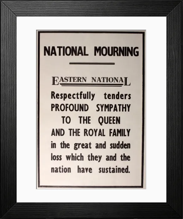 Framed Print : Death of King George VI - Eastern National Notice Framed Print : Death of King George VI - Eastern National Notice