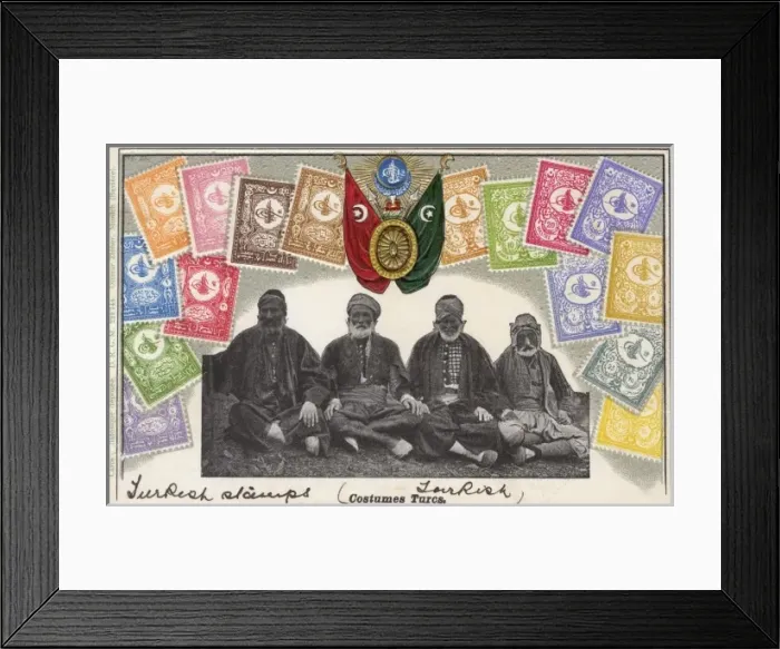 Framed Print : Turkey - Venerable Turks surrounded by postage stamps Framed Print : Turkey - Venerable Turks surrounded by postage stamps