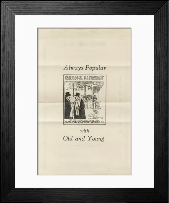 Framed Print : Boulogne Restaurant - Gerrard Street, London - Advert Framed Print : Boulogne Restaurant - Gerrard Street, London - Advert