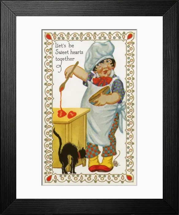 Framed Print : Valentines Postcard - Chef makes Sweet Hearts Framed Print : Valentines Postcard - Chef makes Sweet Hearts