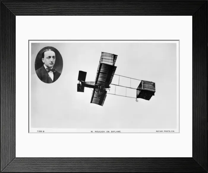 Framed Print : M. Rougier flying an early biplane Framed Print : M. Rougier flying an early biplane