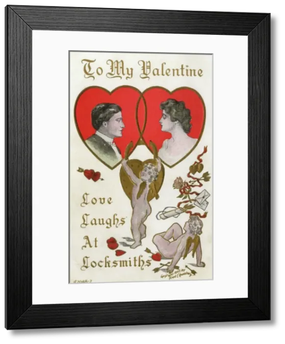 Framed Print : Valentines Postcard - Locked together Framed Print : Valentines Postcard - Locked together