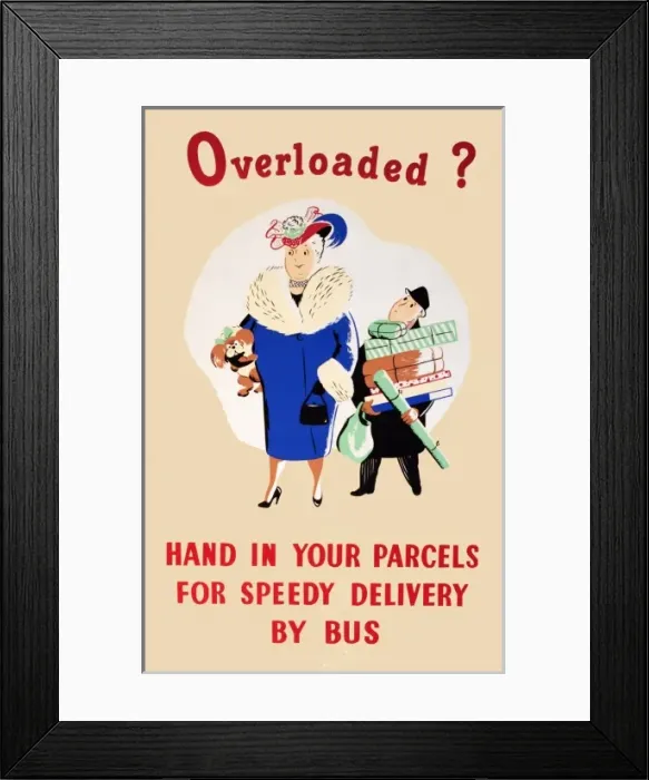 Framed Print : Poster promoting luggage delivery by bus Framed Print : Poster promoting luggage delivery by bus