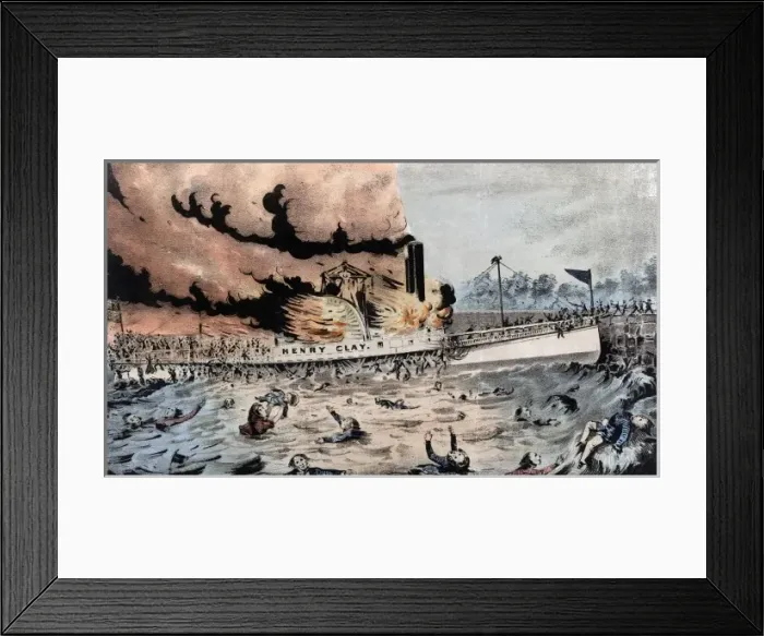 Framed Print : Burning of the Henry Clay steamship near Yonkers Framed Print : Burning of the Henry Clay steamship near Yonkers