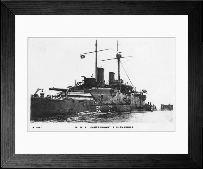 Framed Print : HMS Camperdown with three submarines moored alongside Framed Print : HMS Camperdown with three submarines moored alongside