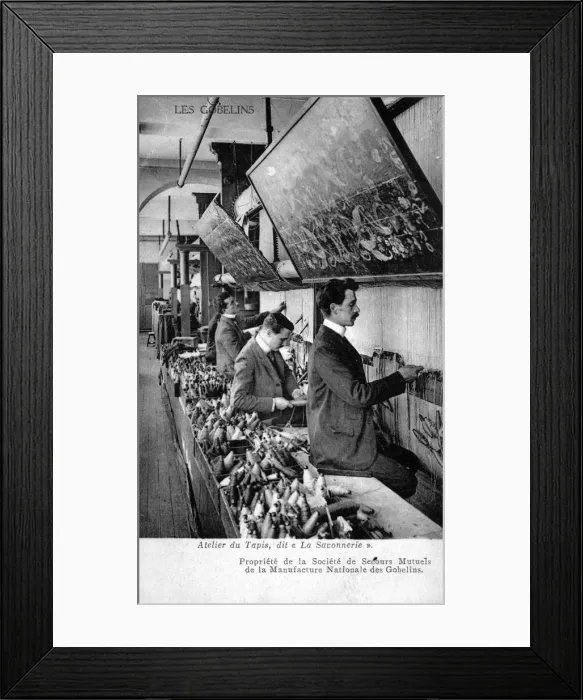 Framed Print : Weavers working in a carpet factory Framed Print : Weavers working in a carpet factory