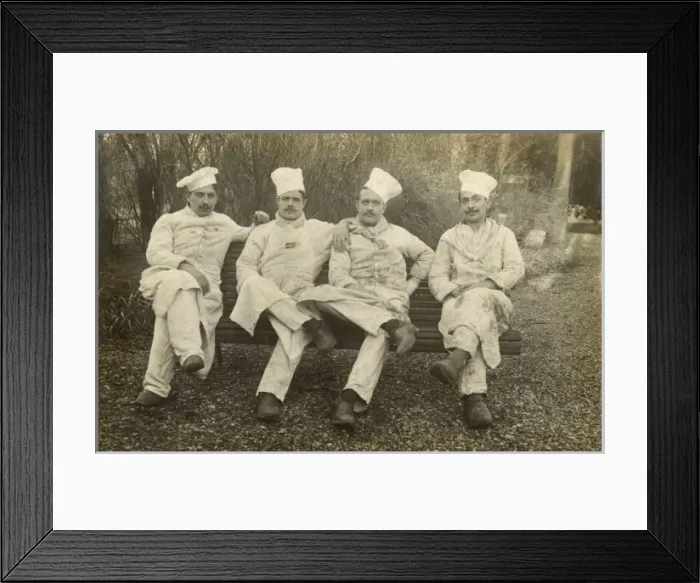 Framed Print : Four French chiefs sitting on a bench Framed Print : Four French chiefs sitting on a bench