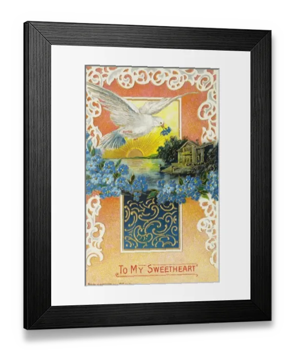 Framed Print : The Dove of Love Valentines Postcard Framed Print : The Dove of Love Valentines Postcard