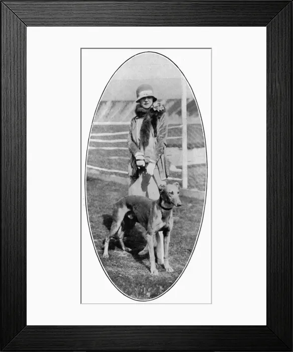 Framed Print : Miss Isabel Jeans with her greyhound Framed Print : Miss Isabel Jeans with her greyhound