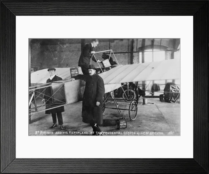 Framed Print : Mr Morrison and his aeroplane at the Prudential Garage