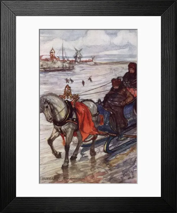 Framed Print : Winter scene in Holland - horse-drawn sleigh Framed Print : Winter scene in Holland - horse-drawn sleigh