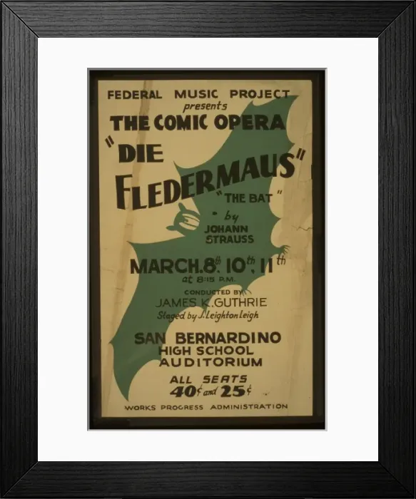 Framed Print : Federal Music Project presents the comic opera Die fledermau Framed Print : Federal Music Project presents the comic opera Die fledermau
