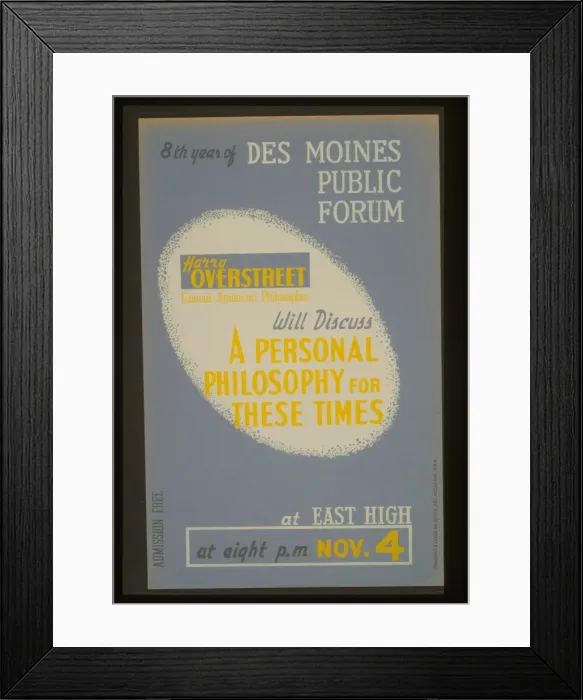 Framed Print : 8th year of Des Moines public forum - Harry Overstreet, famo Framed Print : 8th year of Des Moines public forum - Harry Overstreet, famo