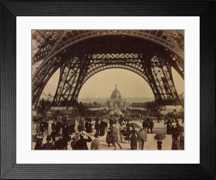 Framed Print : Crowd of people walking under the base of Eiffel Tower, view Framed Print : Crowd of people walking under the base of Eiffel Tower, view