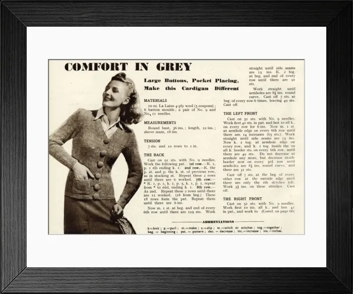 Framed Print : Knitting pattern 1941