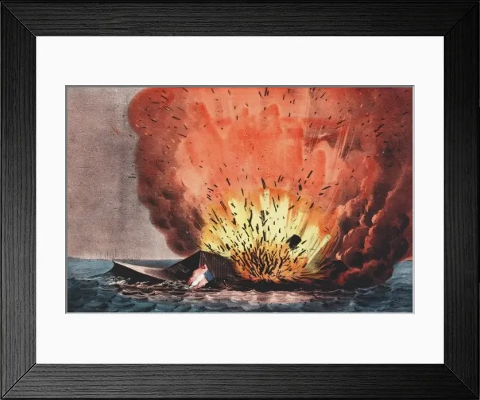 Framed Print : Destruction of the rebel monster Merrimac off Craney Island Framed Print : Destruction of the rebel monster Merrimac off Craney Island