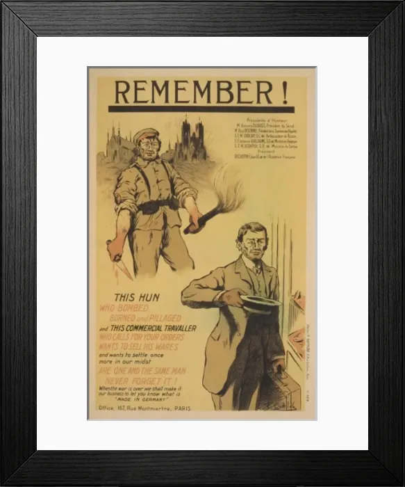 Framed Print : Remember!. Picture of a German soldier (a Hun) carrying a torch Framed Print : Remember!. Picture of a German soldier (a Hun) carrying a torch