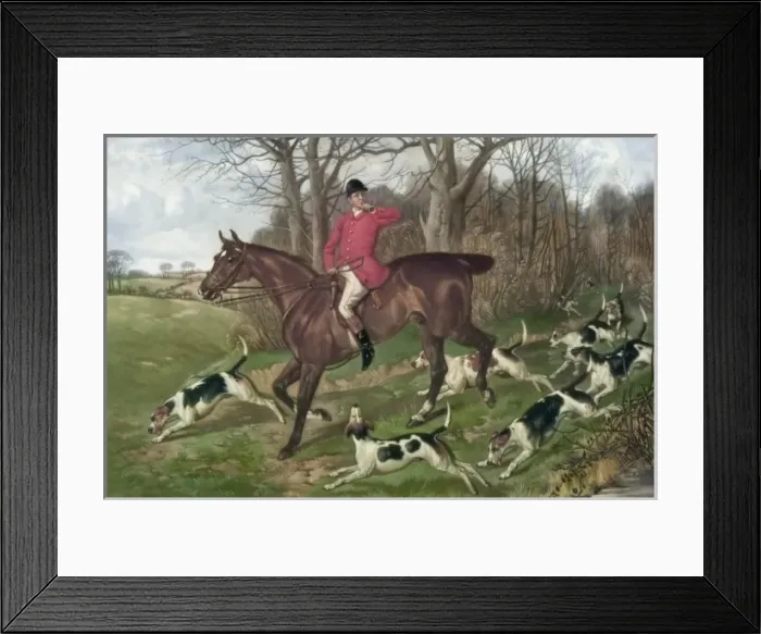 Framed Print : Gone away. Man on horseback, with dogs, fox hunting. Date c1931 Framed Print : Gone away. Man on horseback, with dogs, fox hunting. Date c1931