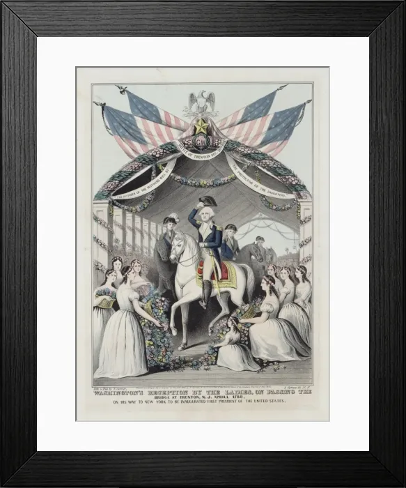 Framed Print : Washingtons reception by the ladies, on passing the bridge Framed Print : Washingtons reception by the ladies, on passing the bridge