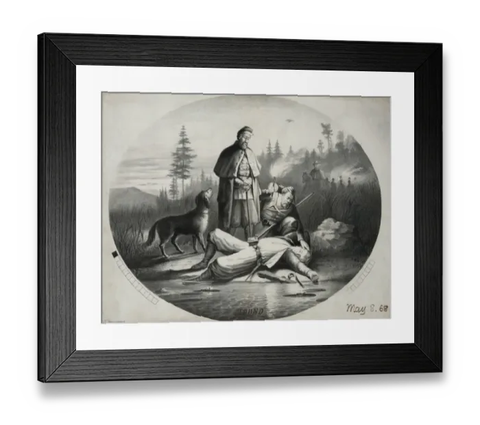 Framed Print : Found. Young soldier lying beside stream found by other soldiers in the Civil War Framed Print : Found. Young soldier lying beside stream found by other soldiers in the Civil War