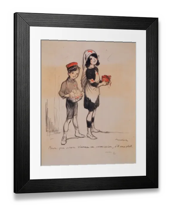 Framed Print : Pour que papa vienne en permission,s il vous plait Framed Print : Pour que papa vienne en permission,s il vous plait