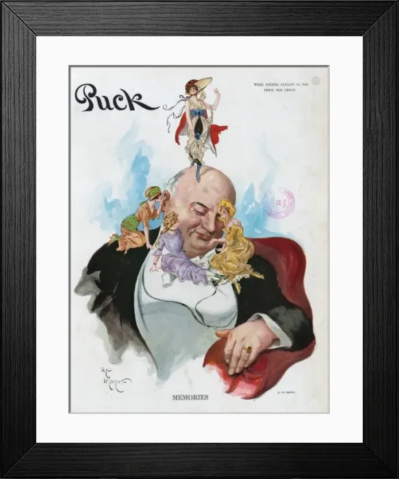 Framed Print : Memories. Illustration shows an elderly businessman with his eyes closed Framed Print : Memories. Illustration shows an elderly businessman with his eyes closed
