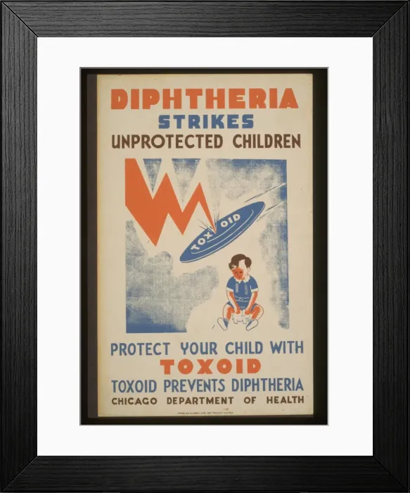 Framed Print : Diphtheria strikes unprotected children Protect your child w Framed Print : Diphtheria strikes unprotected children Protect your child w