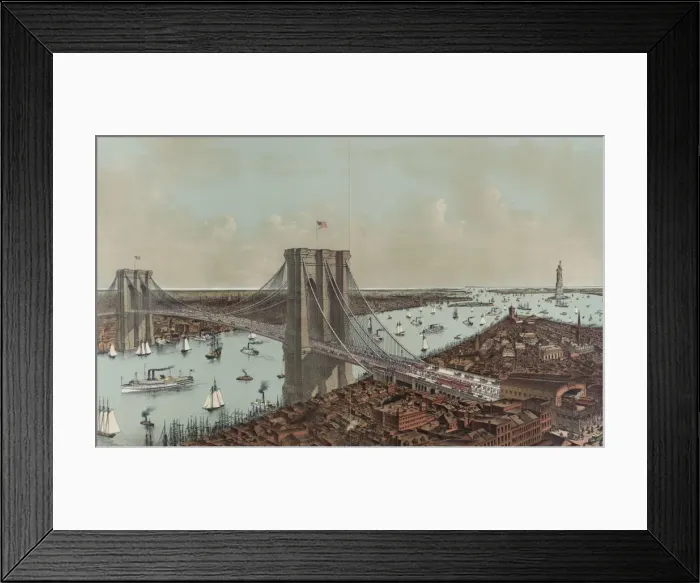 Framed Print : Grand birds eye view of the Great East River suspension brid Framed Print : Grand birds eye view of the Great East River suspension brid