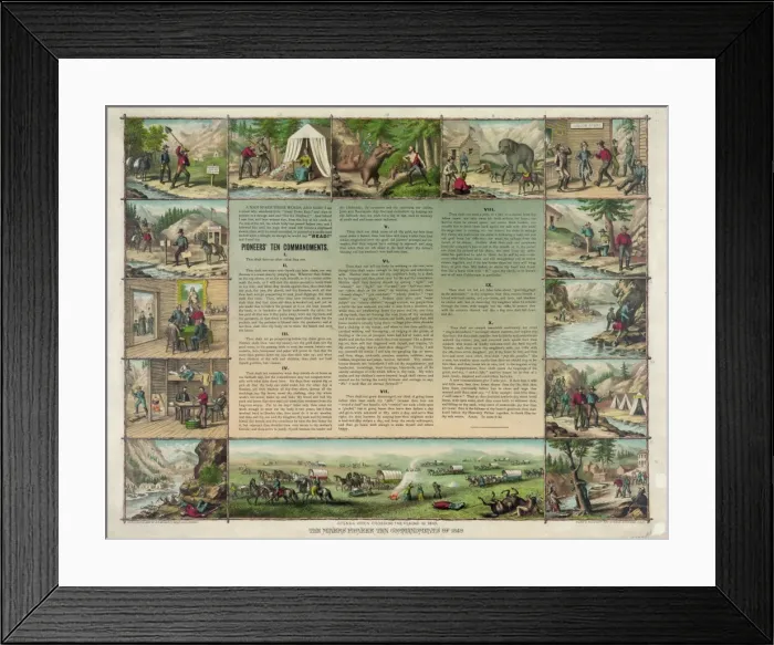 Framed Print : The miners pioneer ten commandments of 1849--Scenes when cro Framed Print : The miners pioneer ten commandments of 1849--Scenes when cro