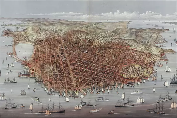 The City of San Francisco. Birds eye view from the bay looki