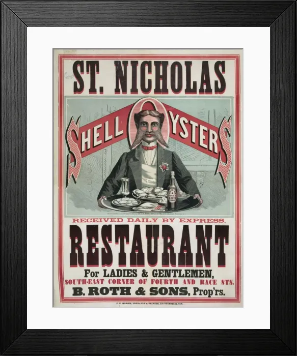 Framed Print : St. Nicholas Restaurant. Shell oysters received daily by exp Framed Print : St. Nicholas Restaurant. Shell oysters received daily by exp