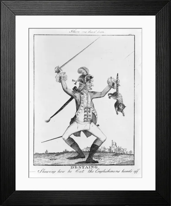 Framed Print : Destaing. Shewing how he cut the English mens head off Framed Print : Destaing. Shewing how he cut the English mens head off