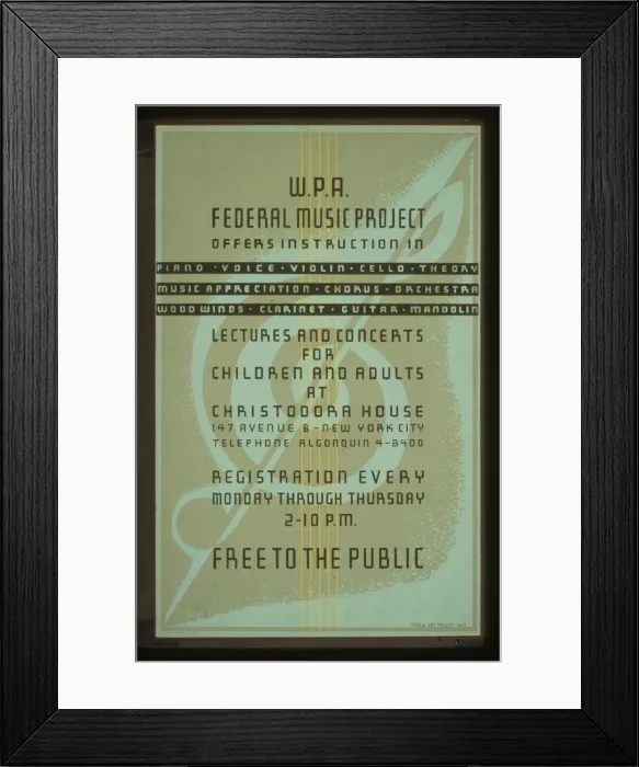 Framed Print : WPA. Federal Music Project offers instruction in piano, voic Framed Print : WPA. Federal Music Project offers instruction in piano, voic