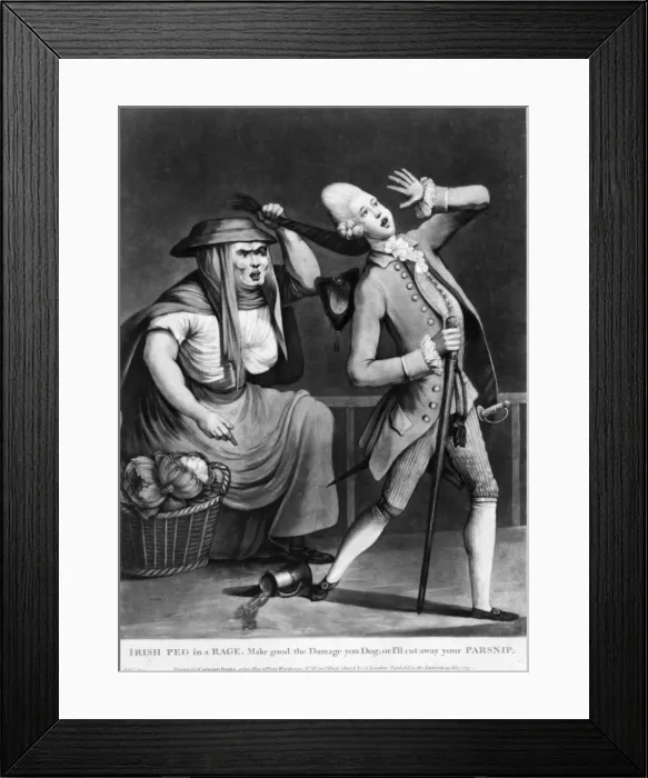 Framed Print : Irish peg in a rage. Make good the damage you dog, or I ll c Framed Print : Irish peg in a rage. Make good the damage you dog, or I ll c