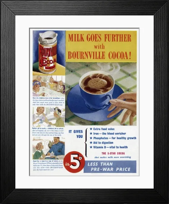 Framed Print : Advert for Cadburys Bournville Cocoa 1941 Framed Print : Advert for Cadburys Bournville Cocoa 1941